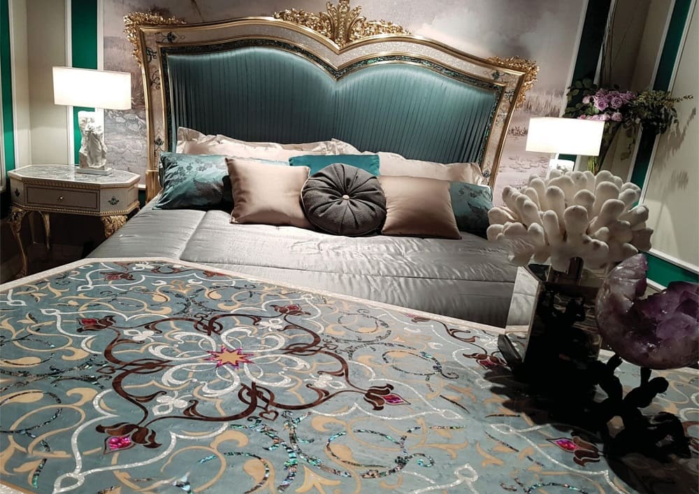 Кровать Caspani Tino Sea Shell Turquoise в интерьере